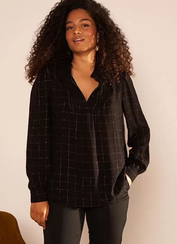 Blouse A Col Monte Avec Volant Noir Blouisa Sud Express