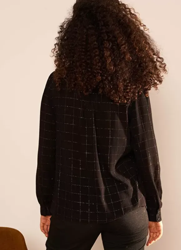 Blouse A Col Monte Avec Volant Noir Blouisa Sud Express
