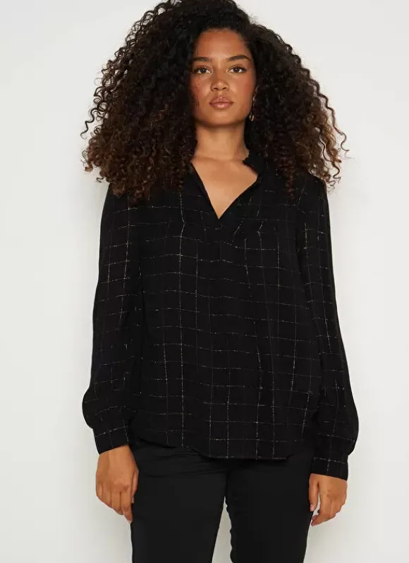 Blouse A Col Monte Avec Volant Noir Blouisa Sud Express