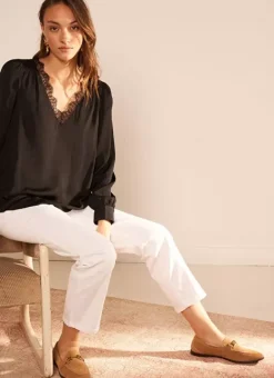 Blouse, Col V Avec Insert De Dentelle Noir Brice Sud Express