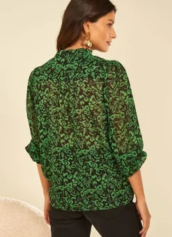 Blouse Empiecements Brodes Vert Tevone Sud Express