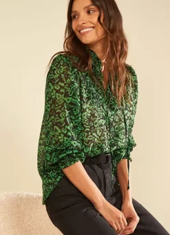 Blouse Empiecements Brodes Vert Tevone Sud Express