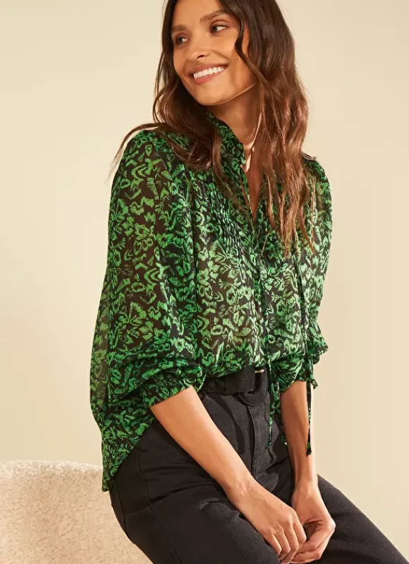 Blouse Empiecements Brodes Vert Tevone Sud Express