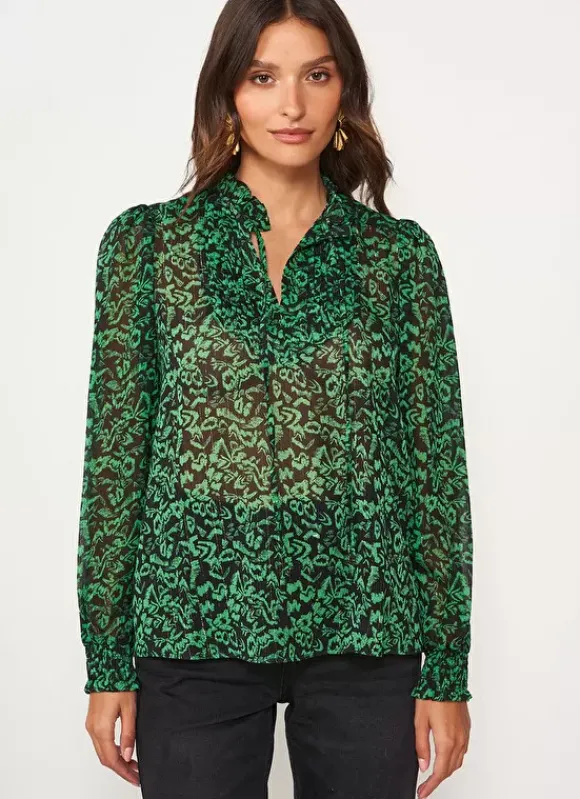 Blouse Empiecements Brodes Vert Tevone Sud Express