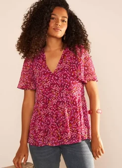 Blouse Imprime Encolure V Framboise Tajorie Sud Express