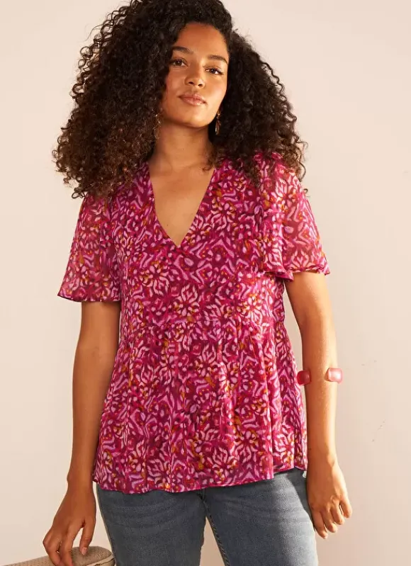 Blouse Imprime Encolure V Framboise Tajorie Sud Express