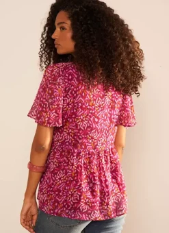 Blouse Imprime Encolure V Framboise Tajorie Sud Express