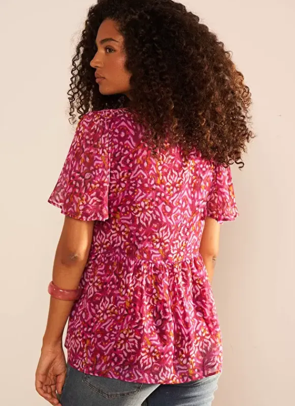 Blouse Imprime Encolure V Framboise Tajorie Sud Express