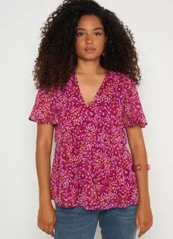 Blouse Imprime Encolure V Framboise Tajorie Sud Express