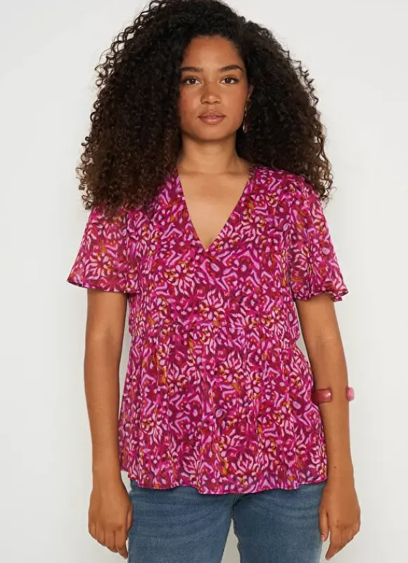 Blouse Imprime Encolure V Framboise Tajorie Sud Express