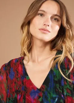 Blouse Imprime Encolure V Noir Tazzura Sud Express