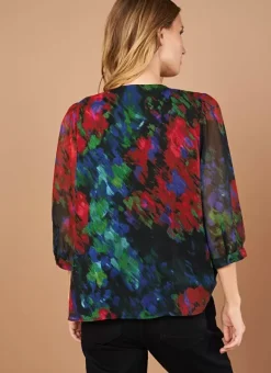 Blouse Imprime Encolure V Noir Tazzura Sud Express