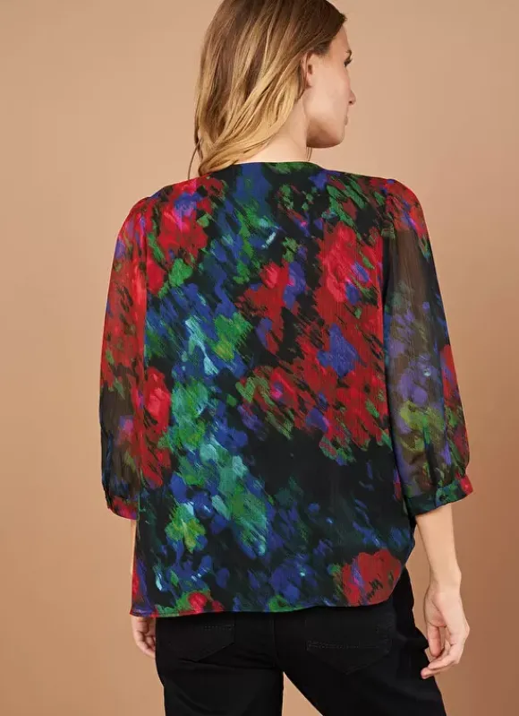 Blouse Imprime Encolure V Noir Tazzura Sud Express