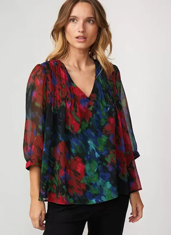 Blouse Imprime Encolure V Noir Tazzura Sud Express