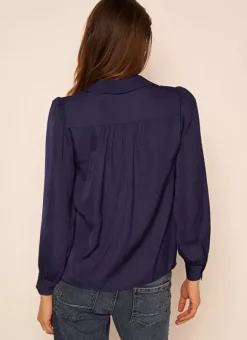 Blouse Satine A Col Tunisien Bleu Teddy Sud Express