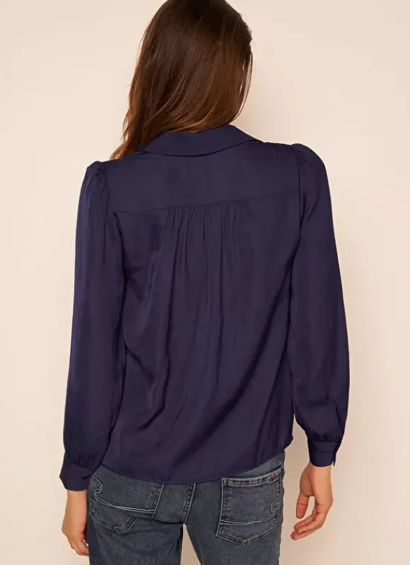 Blouse Satine A Col Tunisien Bleu Teddy Sud Express