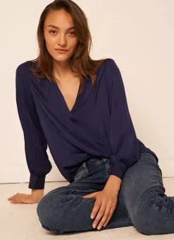 Blouse Satine A Col Tunisien Bleu Teddy Sud Express