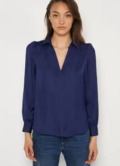 Blouse Satine A Col Tunisien Bleu Teddy Sud Express