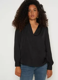 Blouse Satine A Col Tunisien Noir Teddy Sud Express
