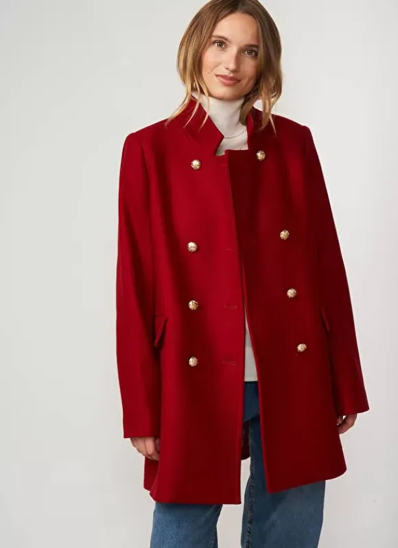 Caban En Drap De Laine Rouge Maleka Sud Express