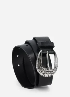 Ceinture En Cuir Lisse Noir Camerone Sud Express