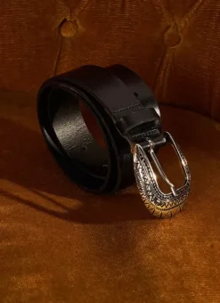 Ceinture En Cuir Lisse Noir Camerone Sud Express