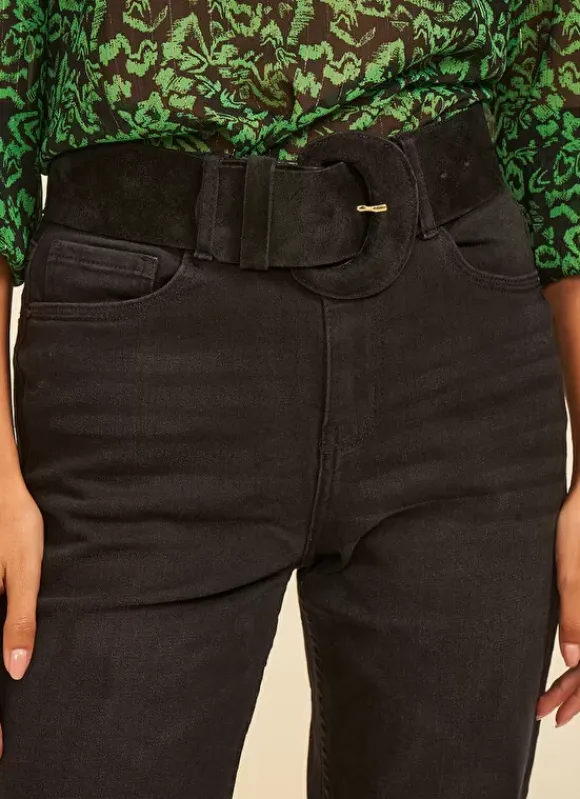 Ceinture Large En Croute De Cuir Noir Camylle Sud Express
