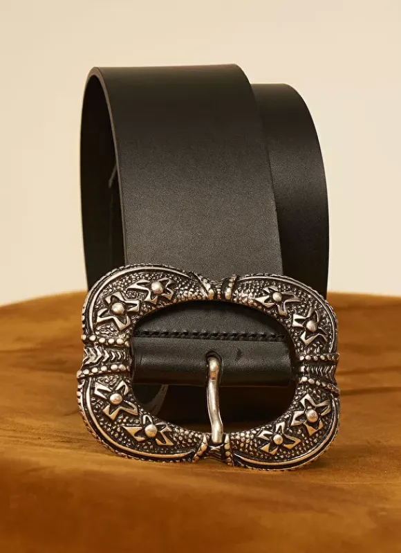 Ceinture Large En Cuir Noir Cyrielle Sud Express