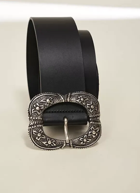 Ceinture Large En Cuir Noir Cyrielle Sud Express