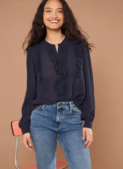 Chemise A Col Rond Et Manches Longues Marine Calibi Sud Express