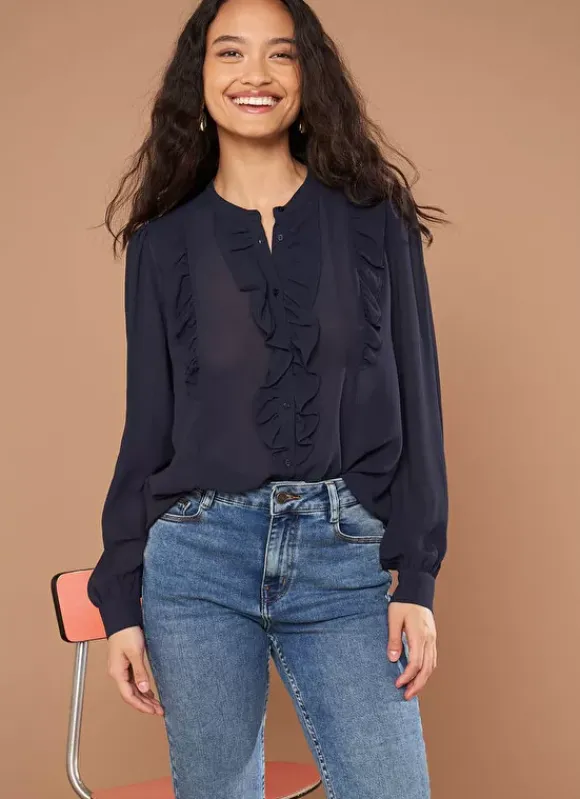Chemise A Col Rond Et Manches Longues Marine Calibi Sud Express