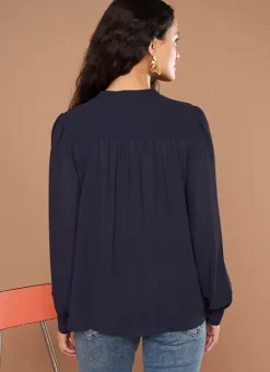 Chemise A Col Rond Et Manches Longues Marine Calibi Sud Express