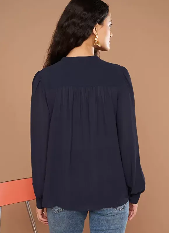 Chemise A Col Rond Et Manches Longues Marine Calibi Sud Express