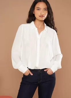 Chemise Crepon A Col Classique Ecru Calison Sud Express