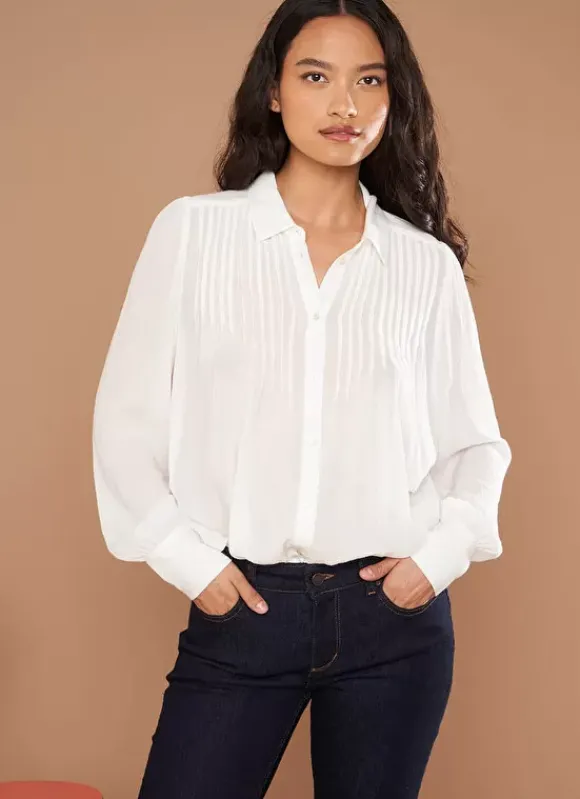 Chemise Crepon A Col Classique Ecru Calison Sud Express