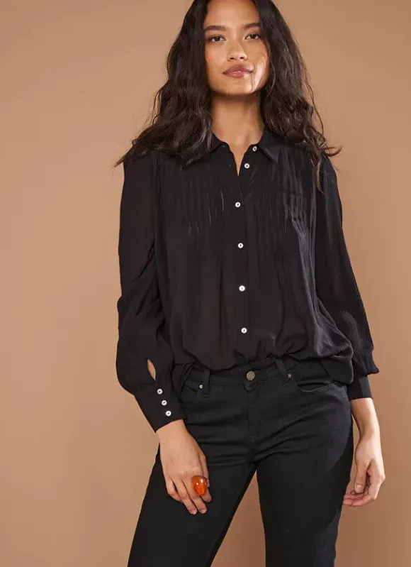 Chemise Crepon A Col Classique Noir Calison Sud Express