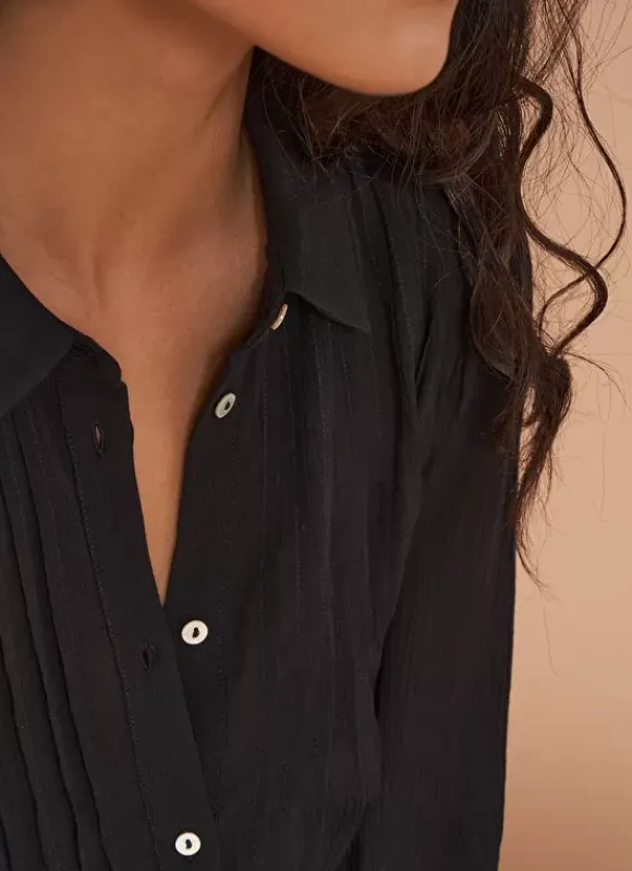 Chemise Crepon A Col Classique Noir Calison Sud Express
