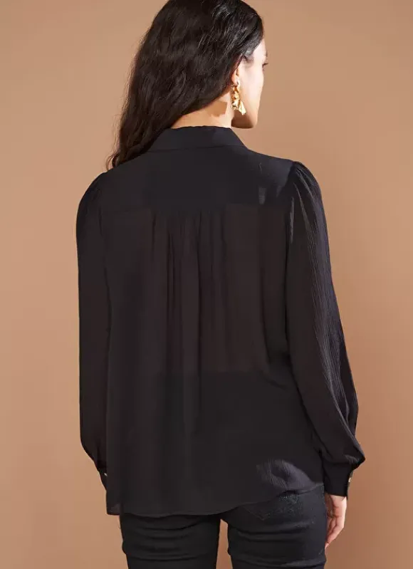 Chemise Crepon A Col Classique Noir Calison Sud Express