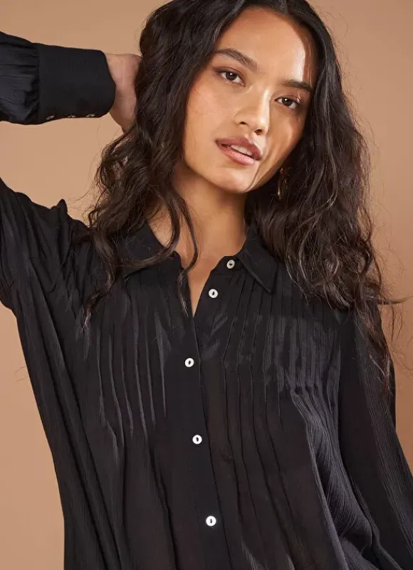 Chemise Crepon A Col Classique Noir Calison Sud Express