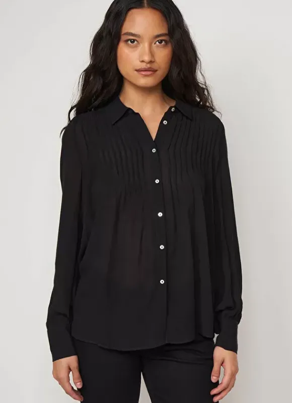 Chemise Crepon A Col Classique Noir Calison Sud Express