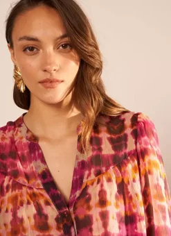 Chemise Imprime A Col Tunisien Et Manche... Framboise Calanque Sud Express