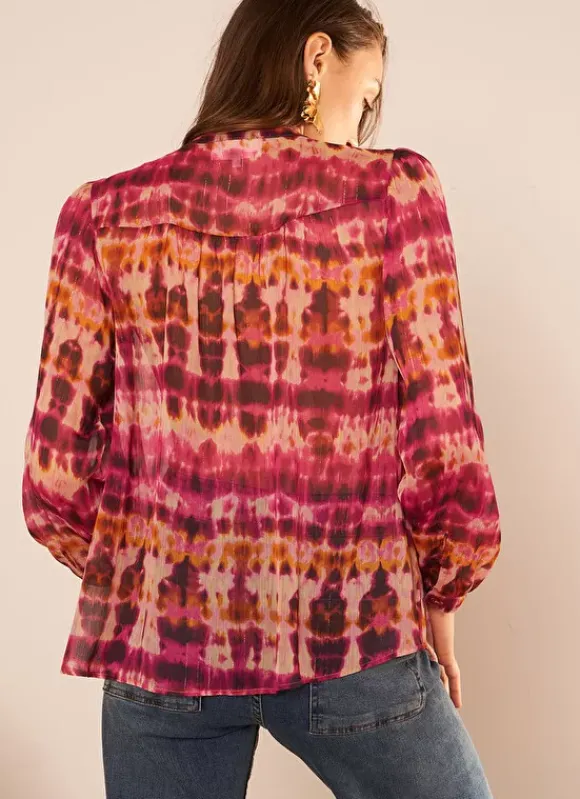 Chemise Imprime A Col Tunisien Et Manche... Framboise Calanque Sud Express