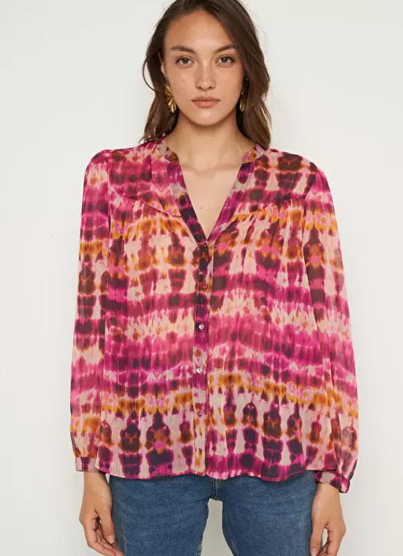 Chemise Imprime A Col Tunisien Et Manche... Framboise Calanque Sud Express