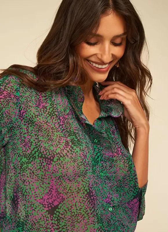 Chemise Imprimee A Manches Longues Vert Cowie Sud Express