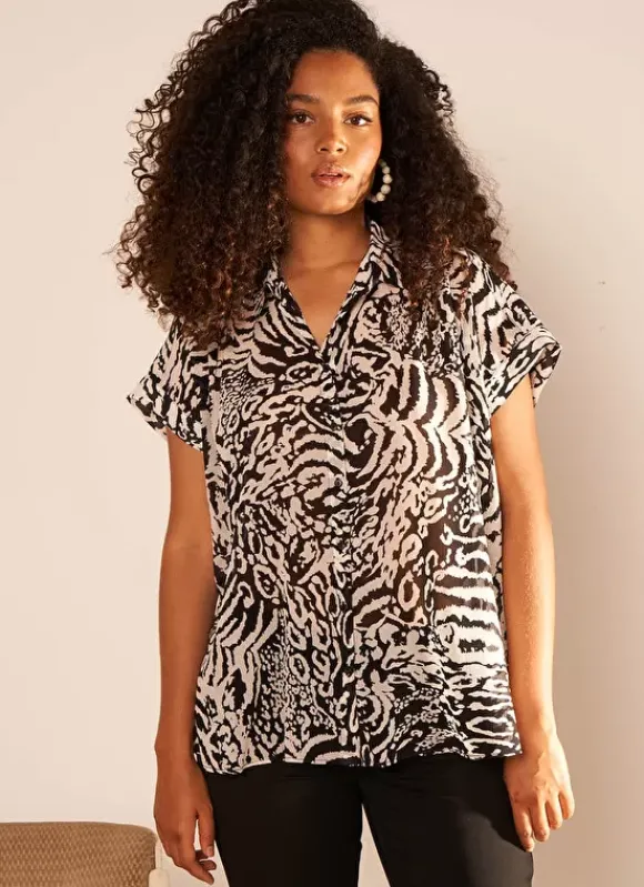 Chemise Imprimee Oversize A Manches Cour... Noir Calixa Sud Express