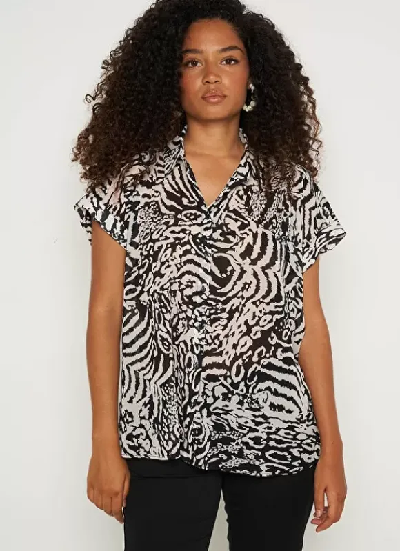 Chemise Imprimee Oversize A Manches Cour... Noir Calixa Sud Express
