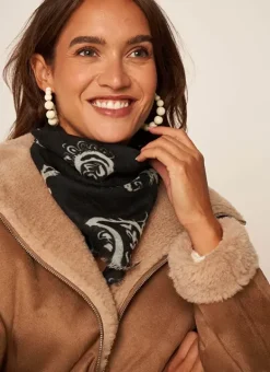Foulard Carre En Laine Et Soie Noir Epic Sud Express