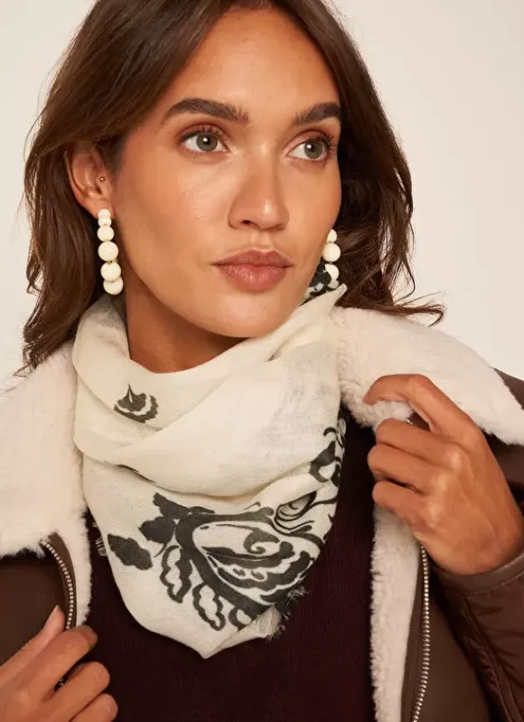 Foulard Carre En Laine Et Soie Ecru Epic Sud Express