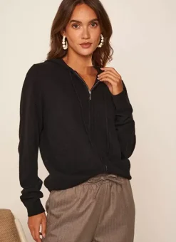 Gilet A Capuche Zippe 100% Cachemire Noir Garenk Sud Express
