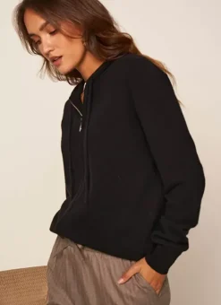 Gilet A Capuche Zippe 100% Cachemire Noir Garenk Sud Express